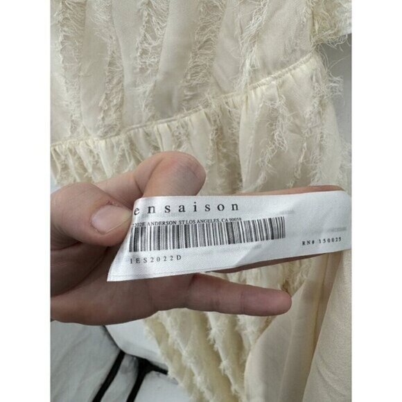 NWOT En Saison Dress Women Large Ivory Texture Stripe Bohemian Midi Cottage - Picture 9 of 12